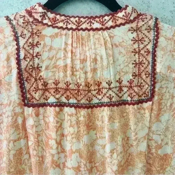 ANTHROPOLOGIE COLORFUL BOHO FLORAL EMBROIDERED FLOWING SUNDRESS SUMMER LONG SLEE - Picture 10 of 13